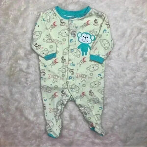 Pekkle Footed Onesie Pajamas Monkey Green /  Blue Size 3 Months